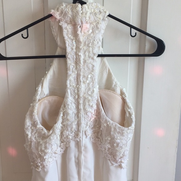 White Sequin Pearl & Lace Prom Dress - Picture 6 of 8